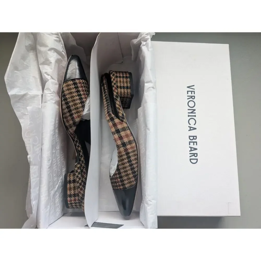NIB Veronica Beard Cecile Plaid Cap-Toe Slingback Size US 7M Camel Multi